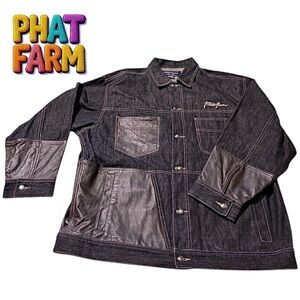 Phat Farm Vtg Denim Jean Jacket Men’s XXL Trucker Dark Wash Y2K Hip Hop Style